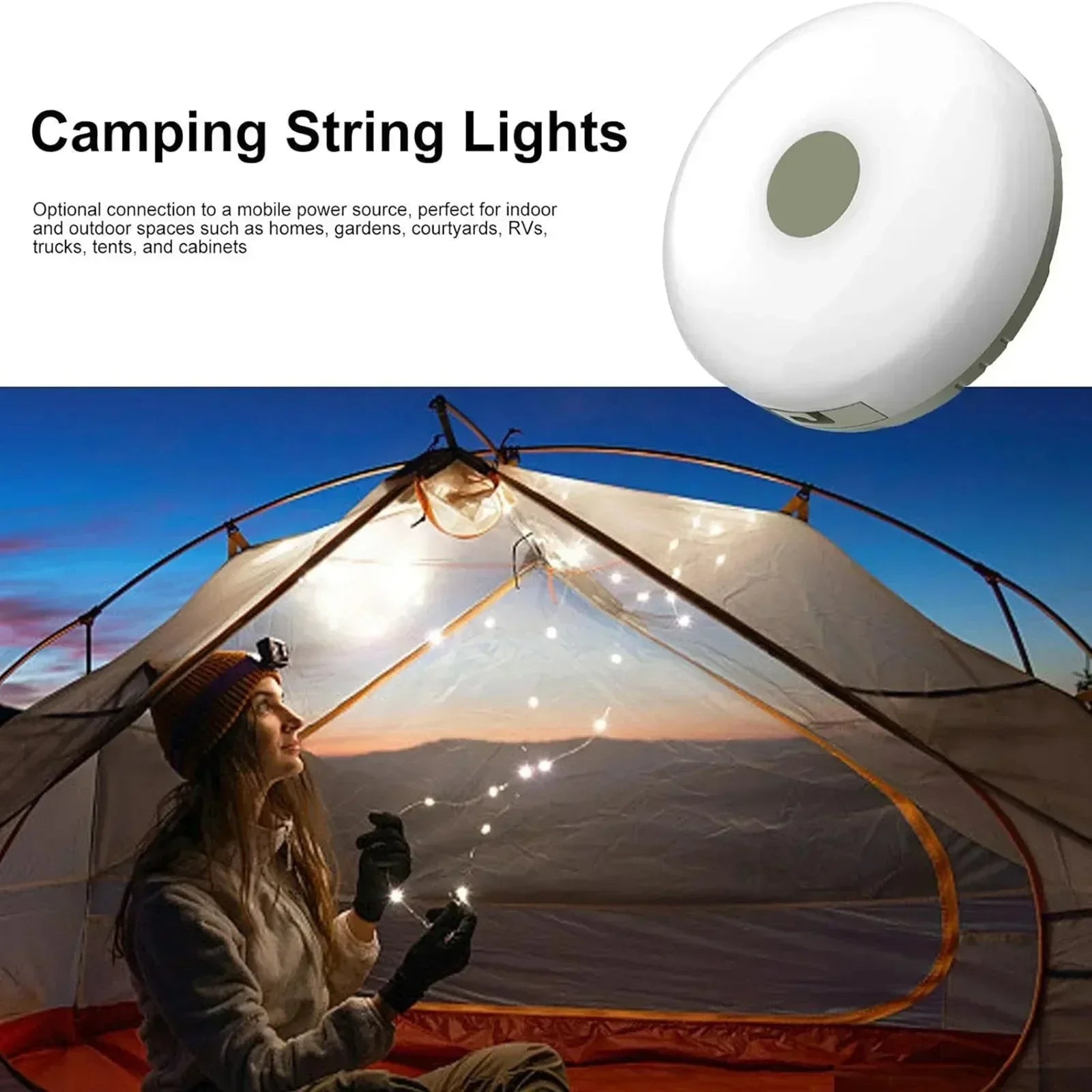 Solar-Powered Camping String Lights โ Warm & Decorative